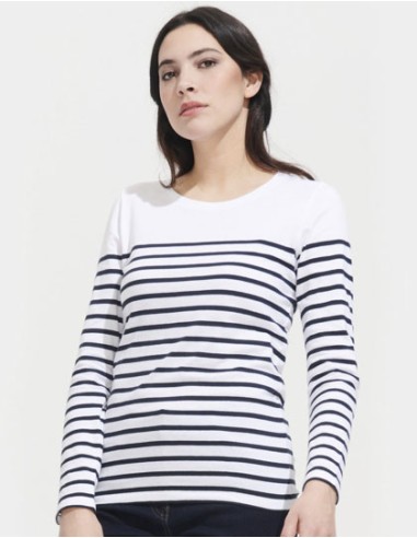 SOL-03100-Womens Long Sleeve Striped T-Shirt Matelot